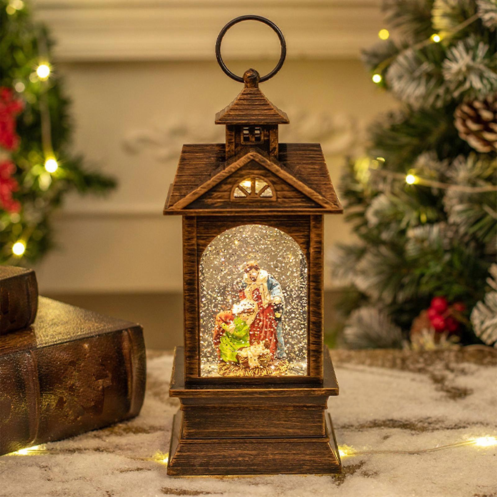 Lanterna de Globo de Neve de Natal com Luzes & Música, Lanterna de Água com Glitter Rodopiante