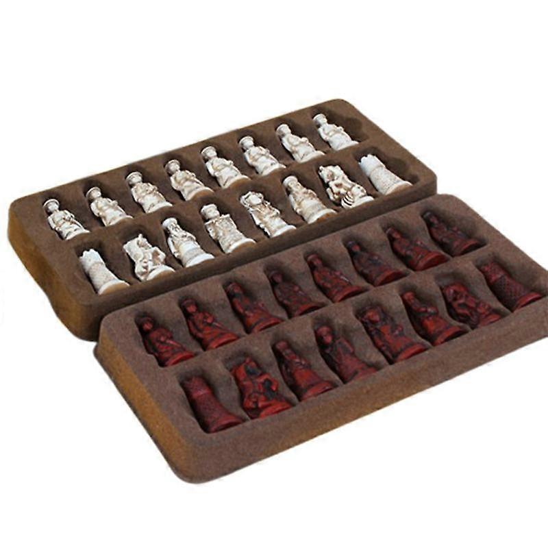 New Antique Chess Small Leather Chess Board Qing Lifelike Chess Pieces Characters Parenting Gifts E