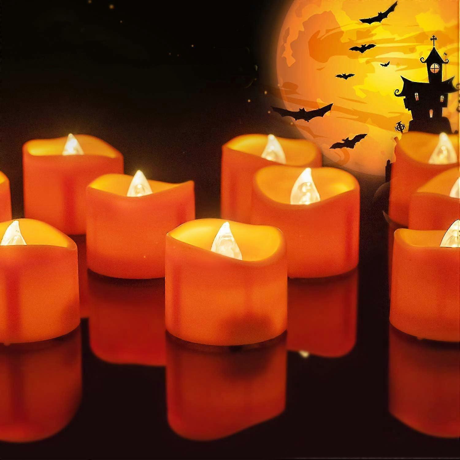 24 Pack Orange Tea Light Candles, Battery Operated