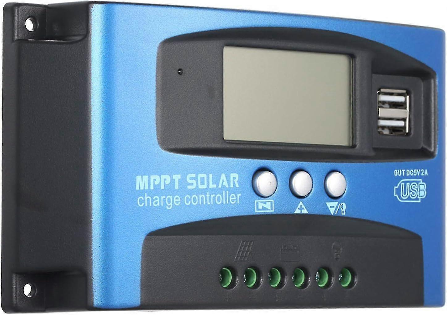 Mppt 12v/24v Auto Focus Tracking Solar Panel Charge Controller Regulator With Dual Usb Port,lcd Display, Model:wanderer Bl912 (blue)