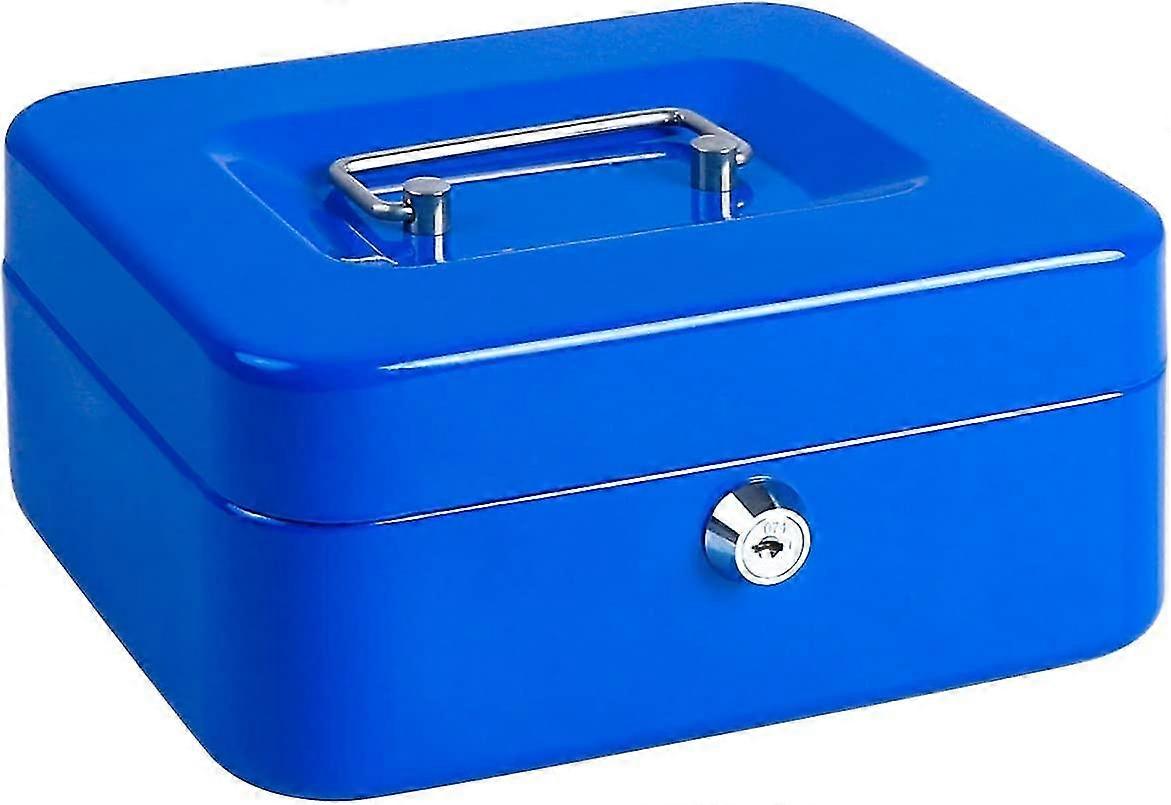 With Money Tray, Metal Locking Money Box With Key Lock For Security, 20*16*9, Blue
