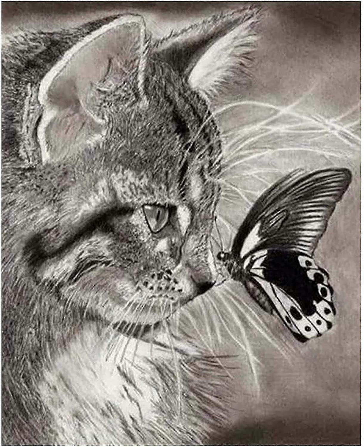 Diy 5d Diamond Painting By Numbers Kits Cat Butterfly, Diamond Art Animal Crystal Embroidery Cross Stitch Art Craft Wall Sticker Decoration Wall Decor