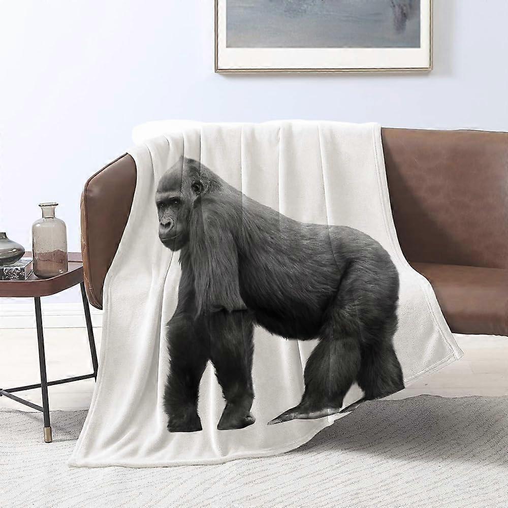 flannel Blankets,Silverback Gorilla Standing on a Lookout Isolated on White Background,Throws for Sofa Fluffy Blanket Bed Throw f Bedroom,Couch,Bedroo
