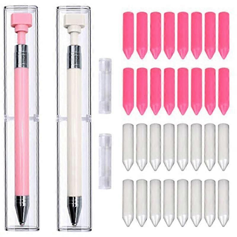 34 db tollkészlet, 2 db újratölthető viasztoll 32 db viasszal, forgó ragasztó hegyfúró toll (rózsaszín és whi