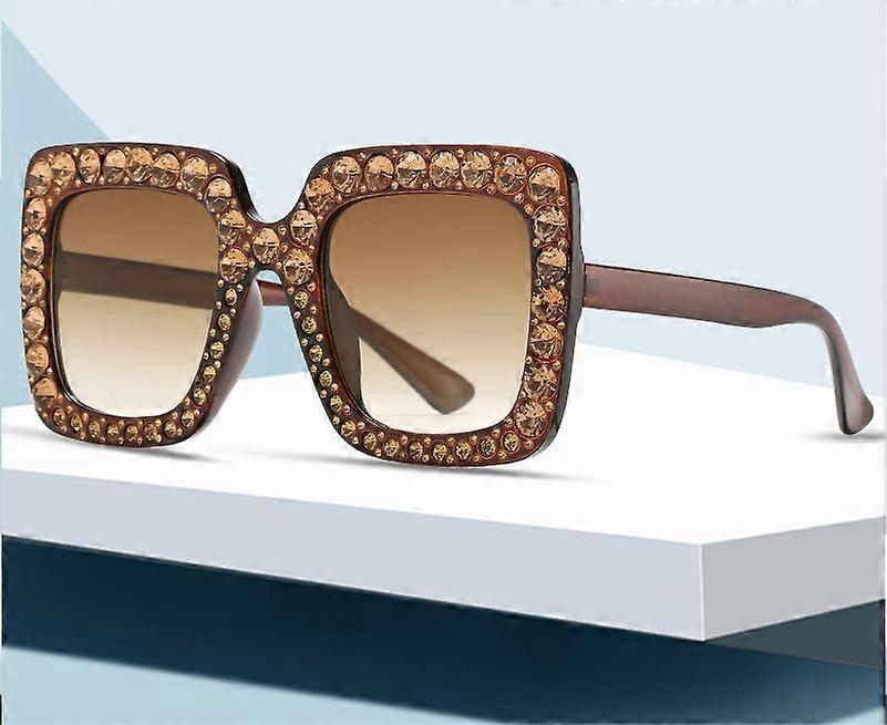 Ladies Sparkling Crystal Sunglasses Oversized Square Thick Frame