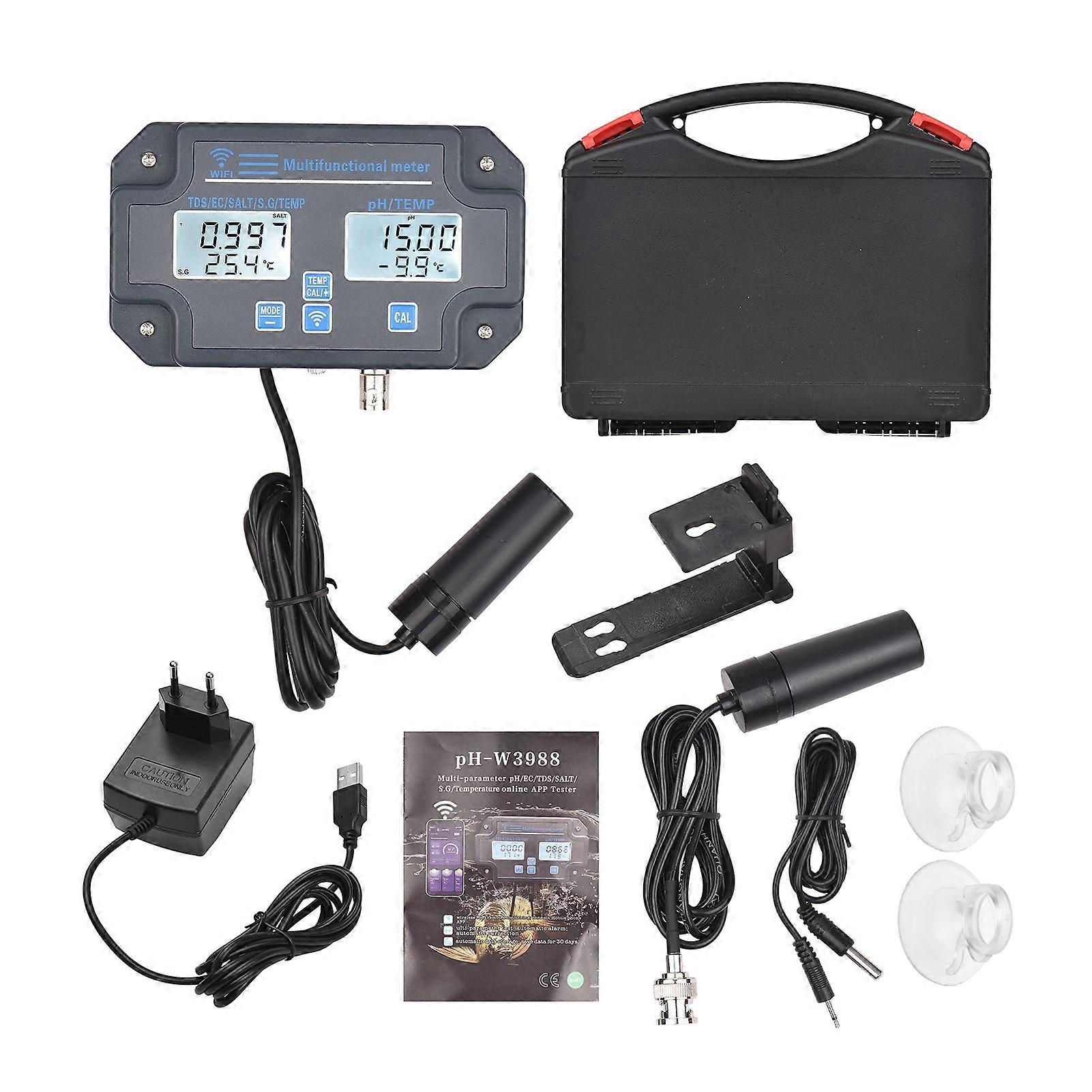 Wifi Water Quality Tester Wall Mounted 6in1 Water Analyzer PH/EC/TDS/SALT/G.S/Temperature APP Remote Monitoring Alarm Notice