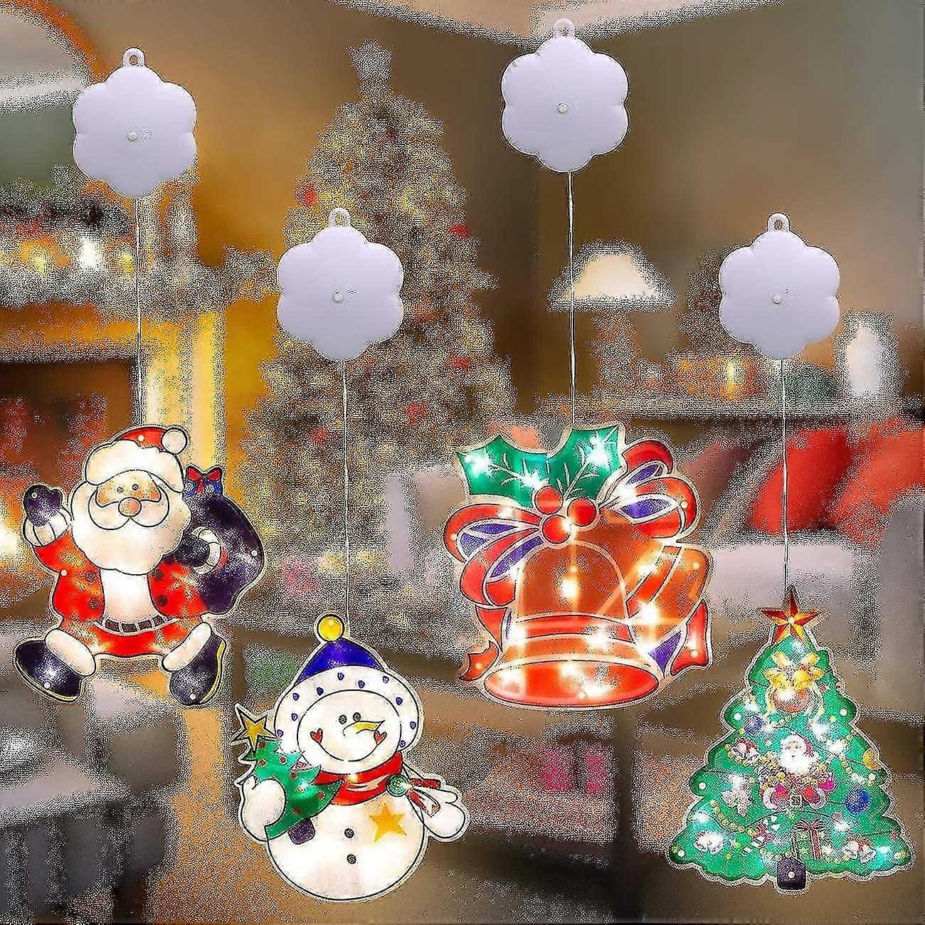 [4 Πακέτο] 3D Χριστουγεννιάτικα φώτα παραθύρων βεντούζας, Χριστουγεννιάτικο παράθυρο Λάμπα βεντούζας LED κουρτίνα Hangi