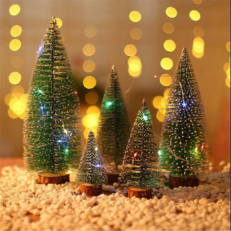 MIMIGO Desk Mini Christmas Tree With Light Miniature Pine Trees Sisal Trees with Wood Base Christmas Tree Set Tabletop Trees
