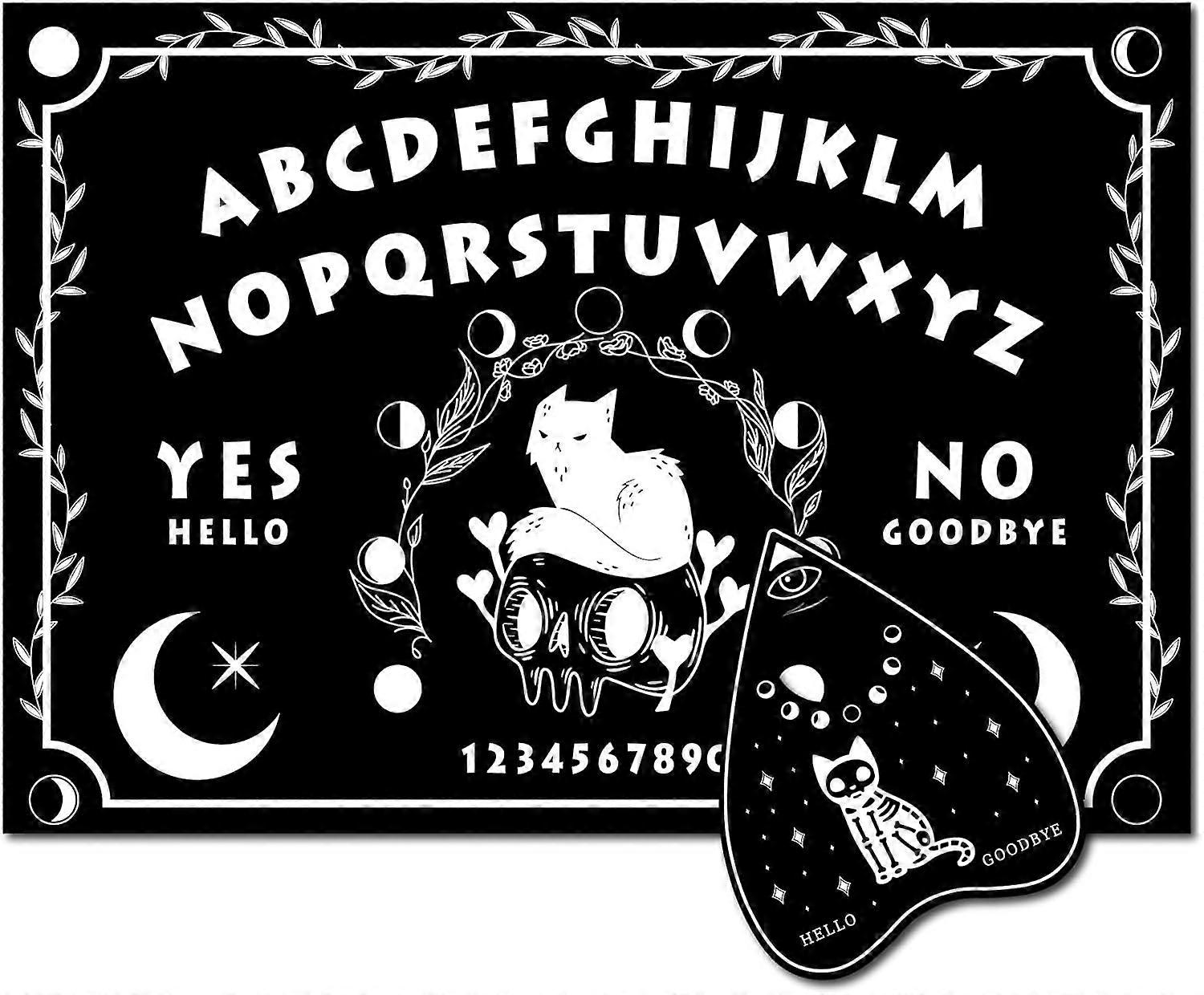 Cat Wood Spirit Board Moon Phase Pendulum Board Kit Black Talking Boards with Planchette Dowsing Divination Metaphysical Message Board for Wicca Hunt 