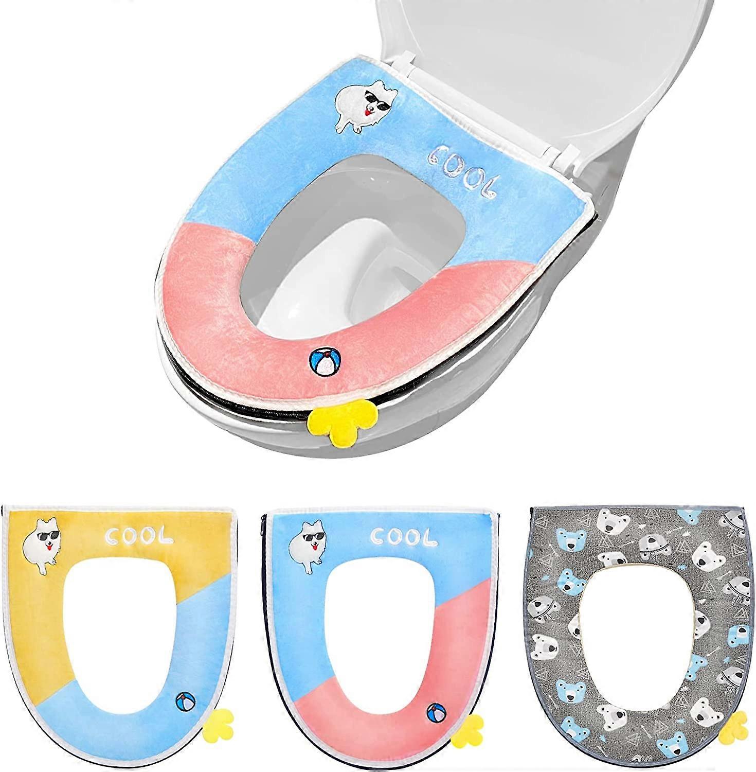 Toilet Seat Cover, 3pcs Toilet Bowl Protector with Handle, Universal Antibacterial Warm Soft Washable Toilet Seat Cushion