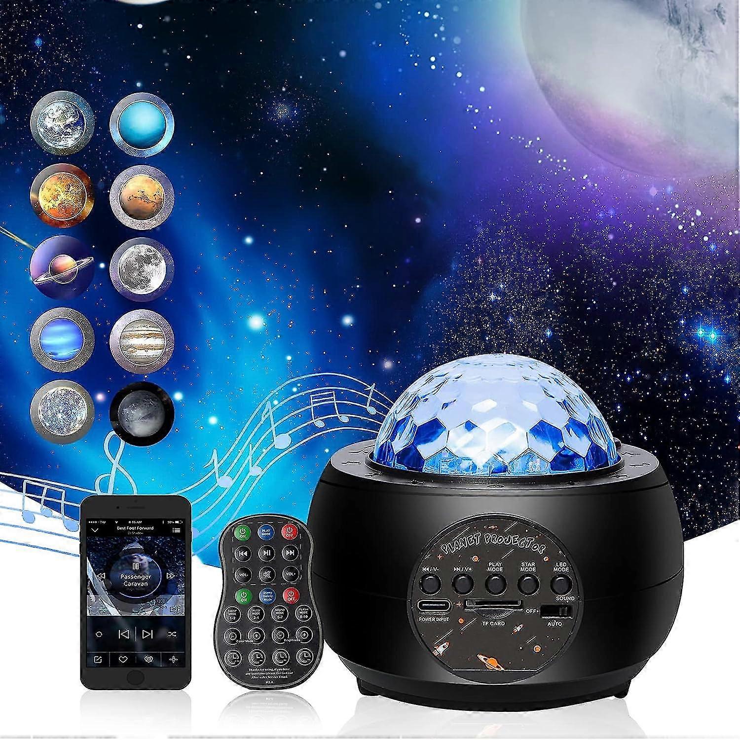 Starry Sky Projector, Space Projector, Planetary Projector, 3-in-1 Wave Galaxy Projector, Remote Control Night Light, Music Player With Bluetooth, Sui
