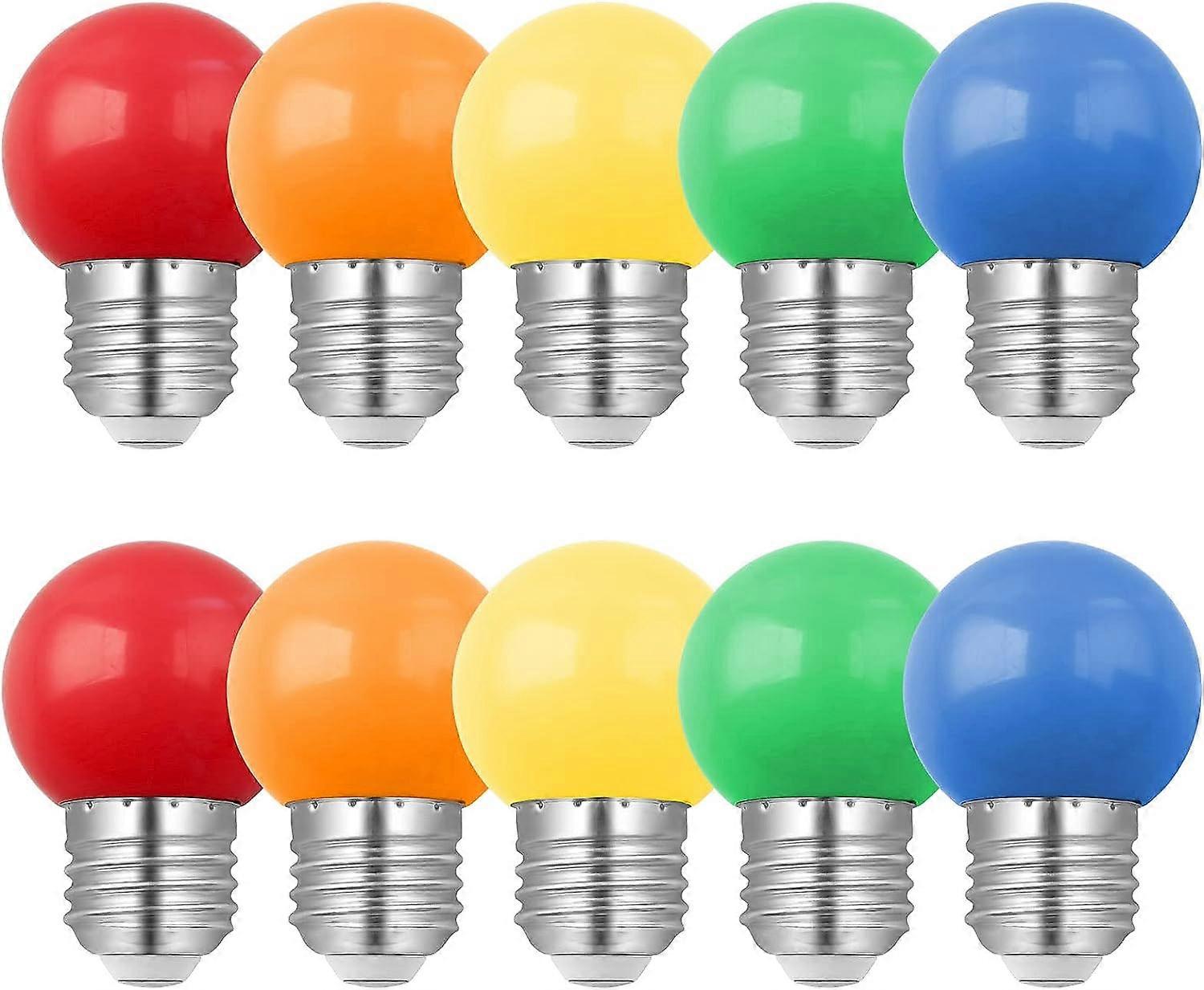 Pacote de 10 E27 1W LED Color Bulb, 10W Incandescente Equivalente, 1W G45 Colorido Energy Efficient Light Bulb, Mini Globo Lâmpada, Red Green Blu