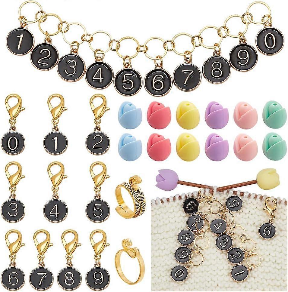 Number DIY Knitting Tool Sets including Alloy Enamel Locking Stitch Markers Counter Chains Silicone Knitting Needle Stoppers & Yarn Guide Finger Holde