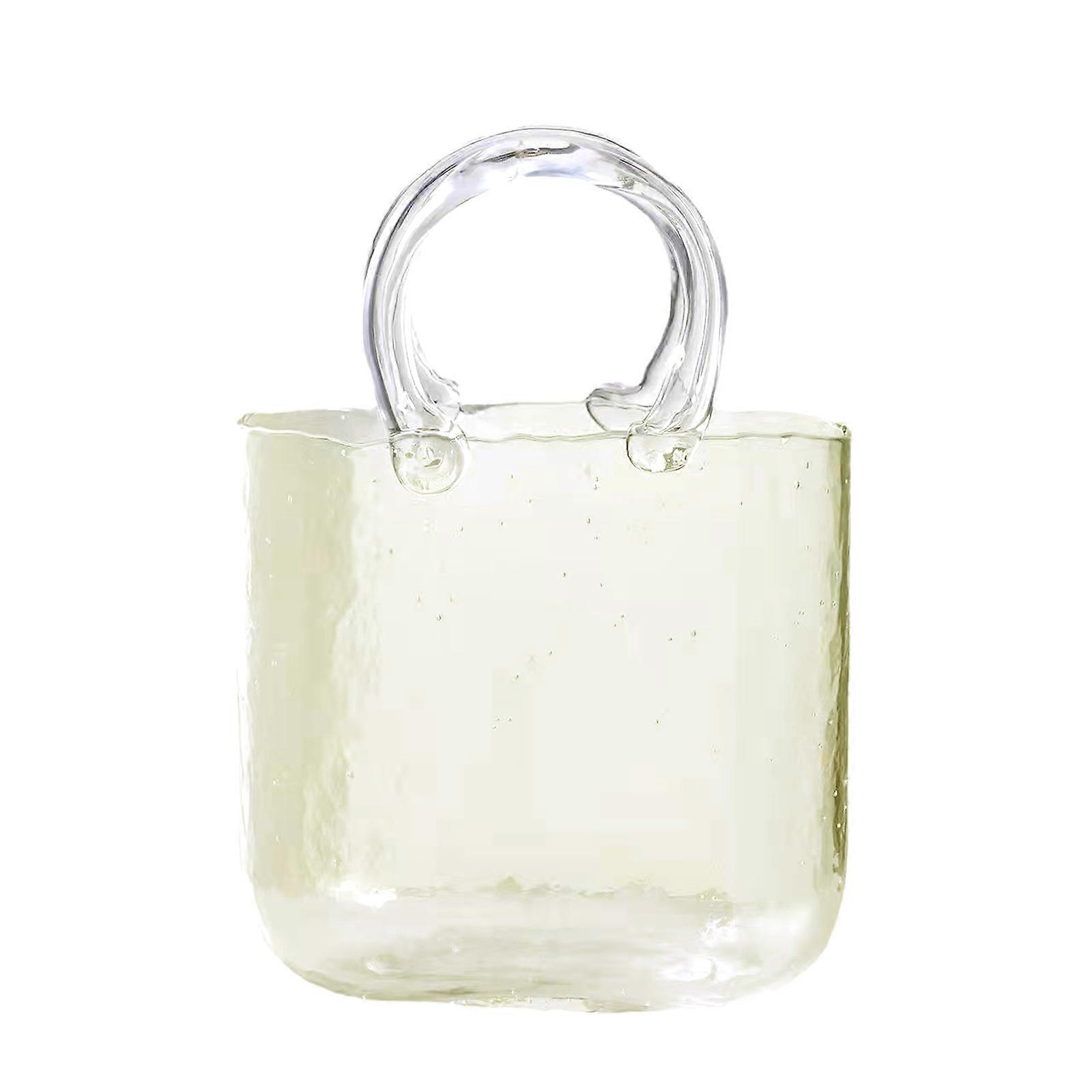 Clear Bag Glass Vases with Elegant Purse Design Clear Glass Vases with Handle and Bubbles Within Vase Unique Purse Vase for Flowers