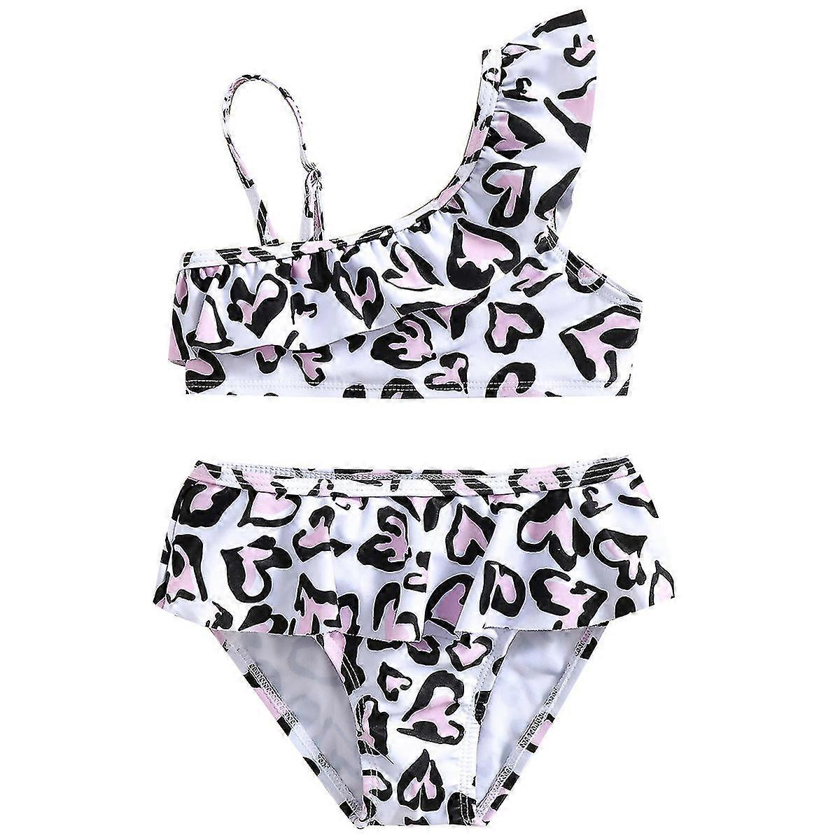 ملابس السباحة للأطفال فتاة بنات صغيرات ملابس السباحة بنات كتف واحد + ملابس سباحة أسفل الخصر العالي (2 قطعة)