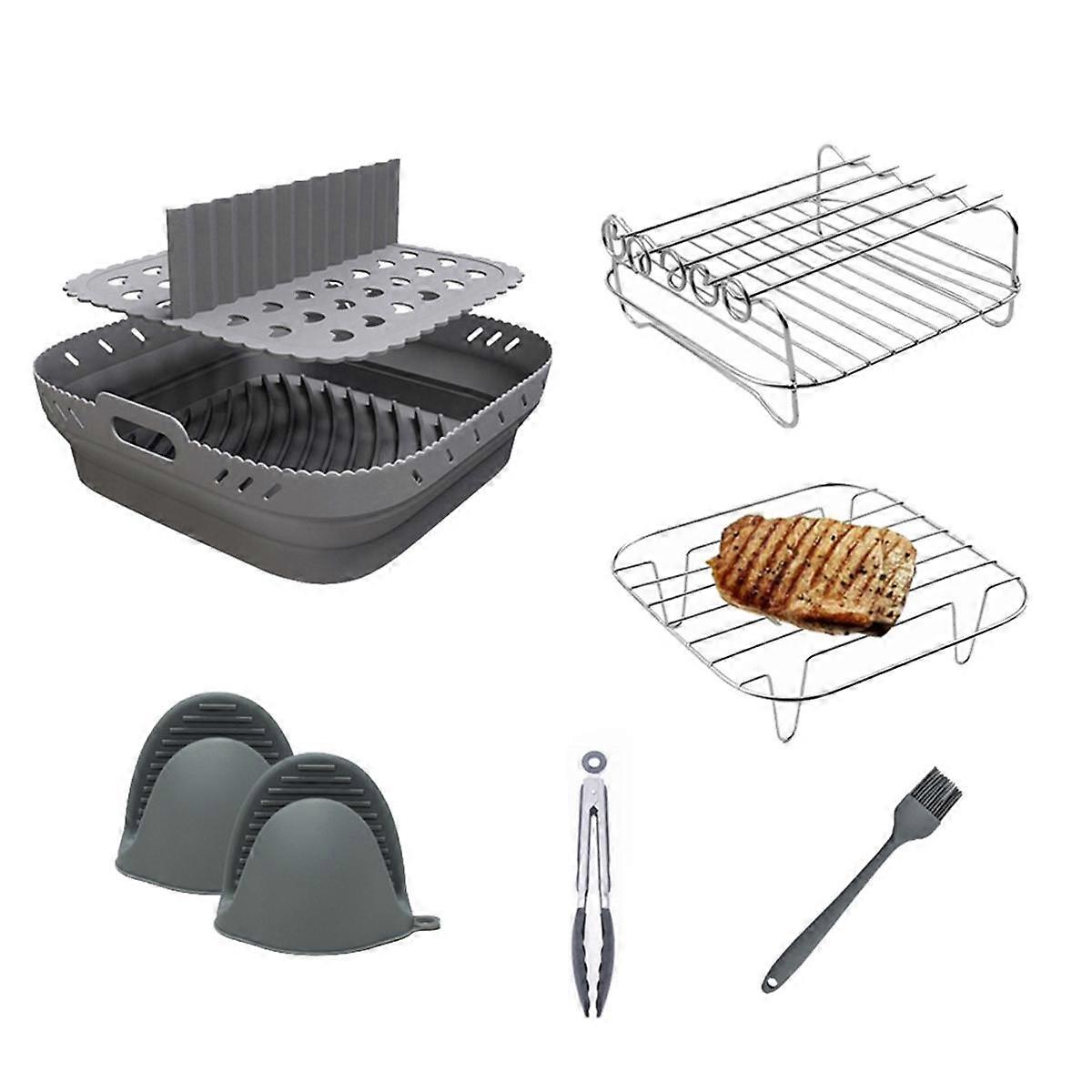Friggitrice ad aria Silicone Forma Cestello Vassoio Set Friggitrice ad aria quadrata Accessori per griglia Friggitrice ad aria riutilizzabile Stampo grigio