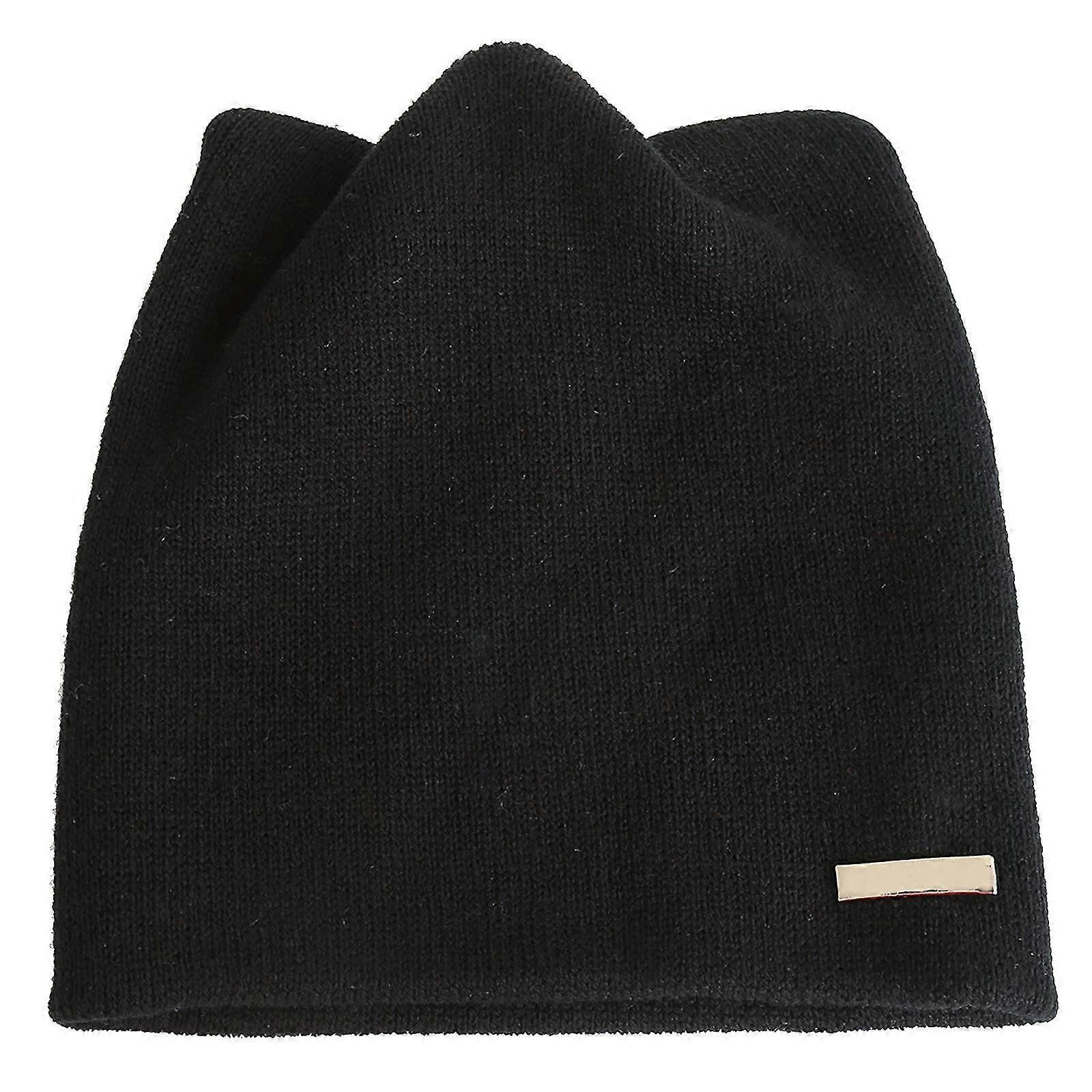 Cat Ear Knitted Pullover Hat Women's Solid Color Winter  Warm Ear Cap