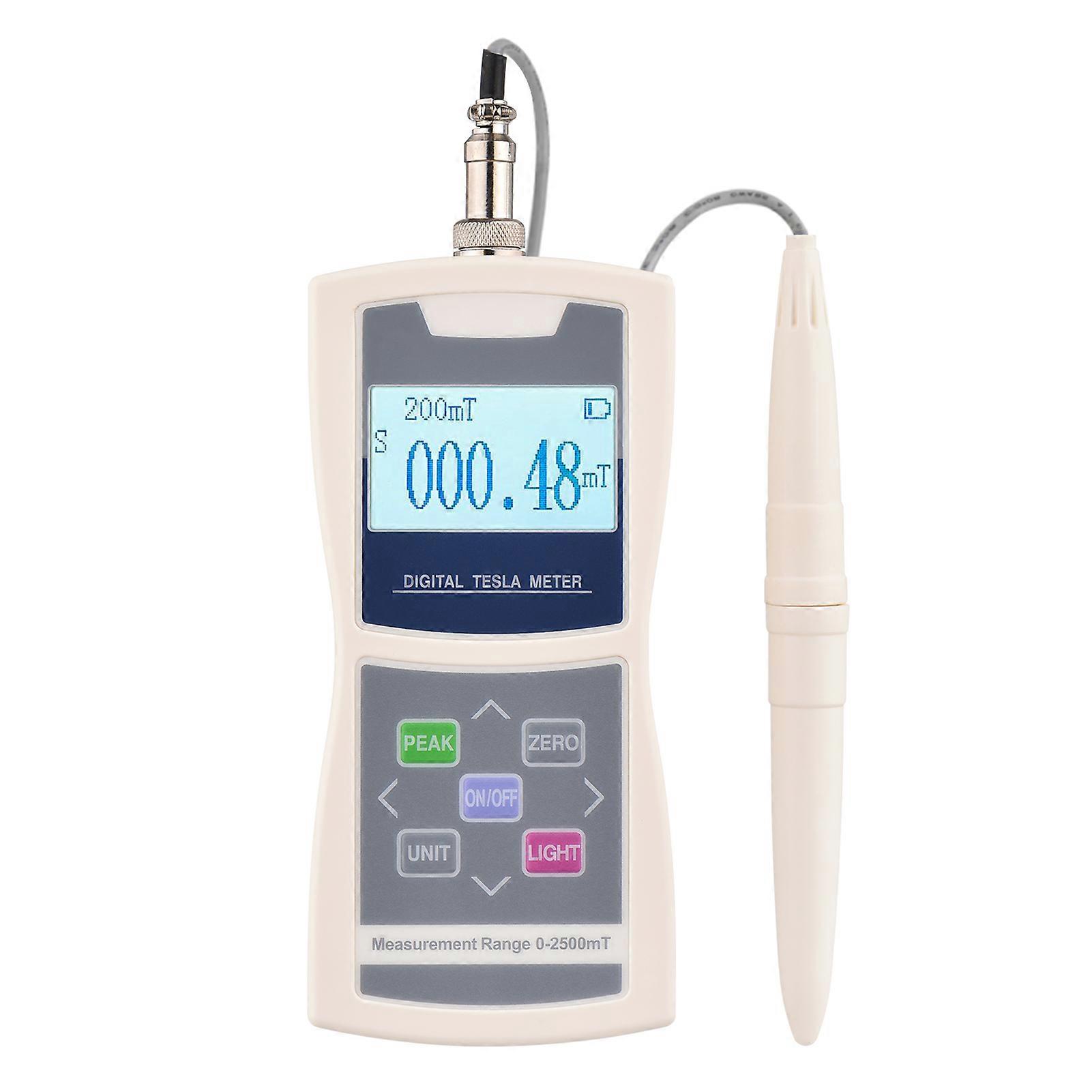 Digital Tesla Meter Gaussmeter Auto Range 200mT/ 2000mT High Accuracy Sensitive Surface Magnetic Field Tester with Standard Radial Hall Probe Plastic