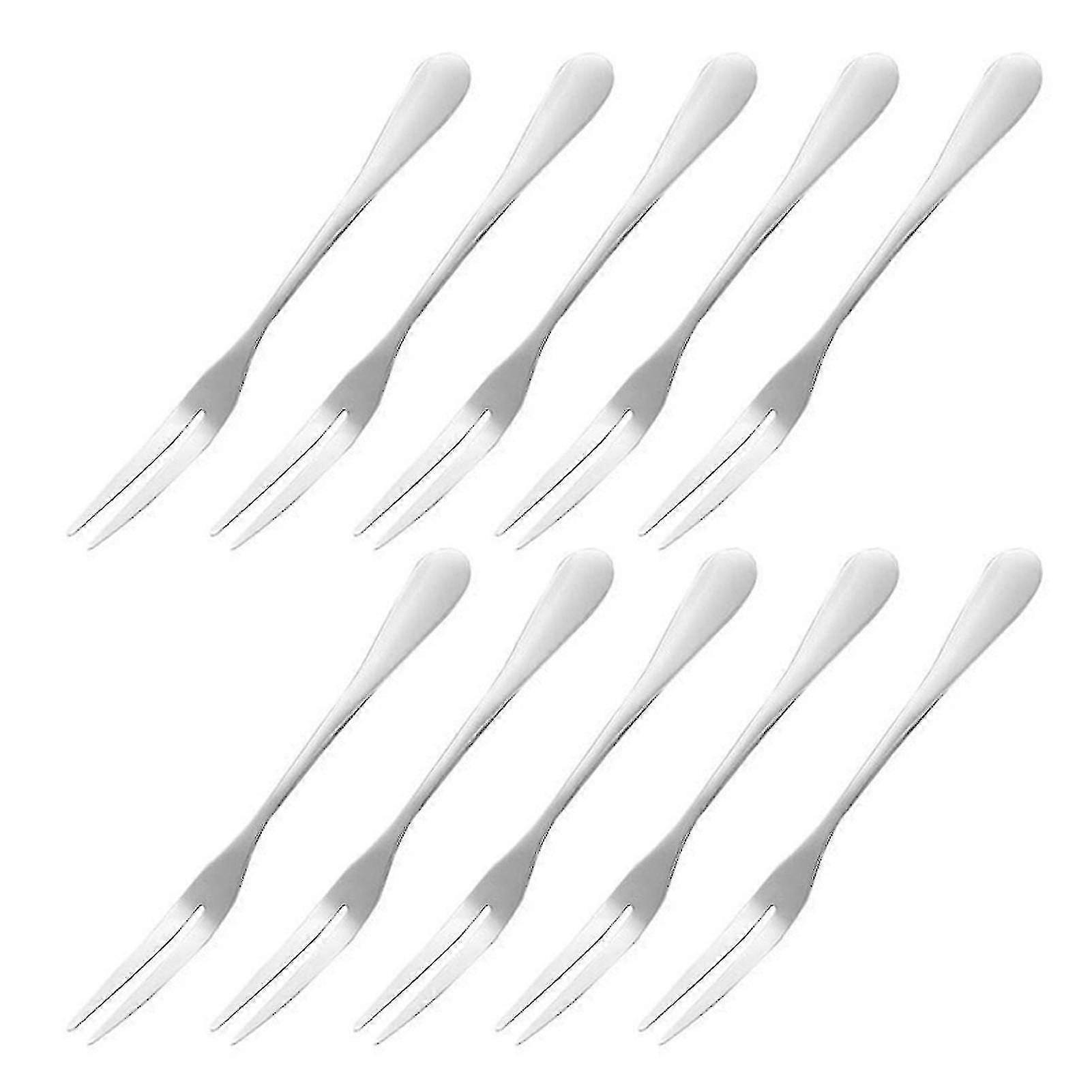 Small Stainless Steel Forks For Cocktail Appetizer Dessert Party 10 Pieces 2-prong Fruit Fork