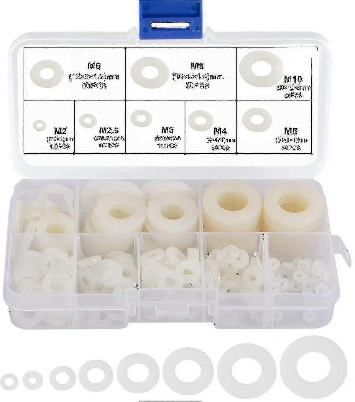520 Pcs Nylon Washers, Flat Round Plastic Spacers Washers, Assorted