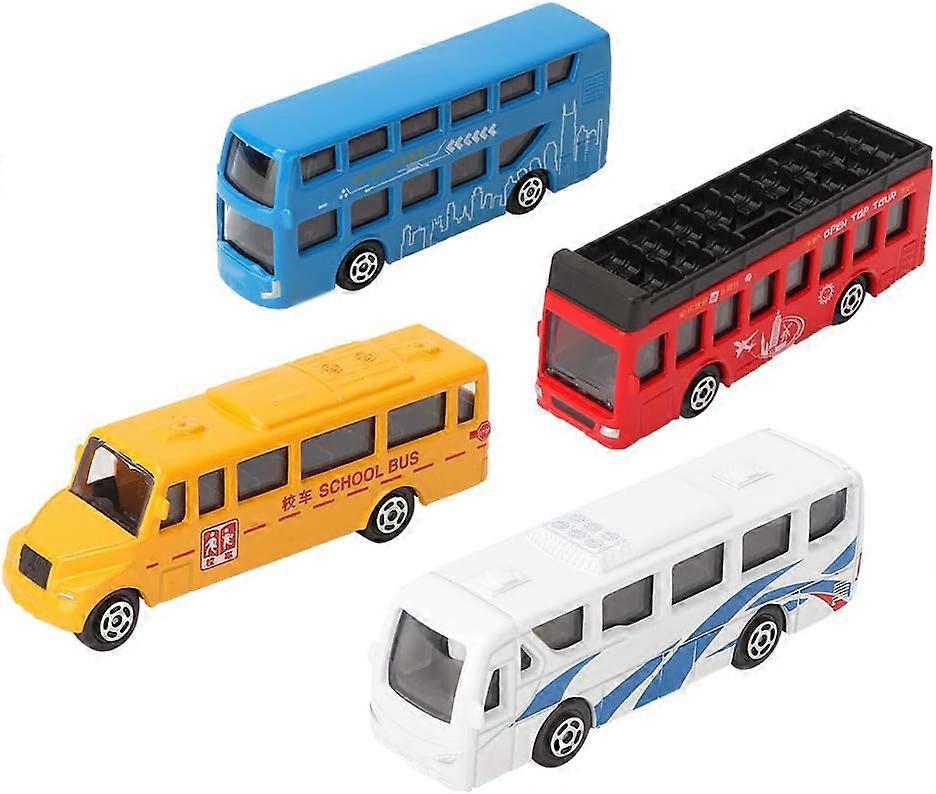 4PCS 1:87 Scale Miniature Bus Toy Vehicles Pull Back Bus Model Toys Safe And Durable Present for Kids