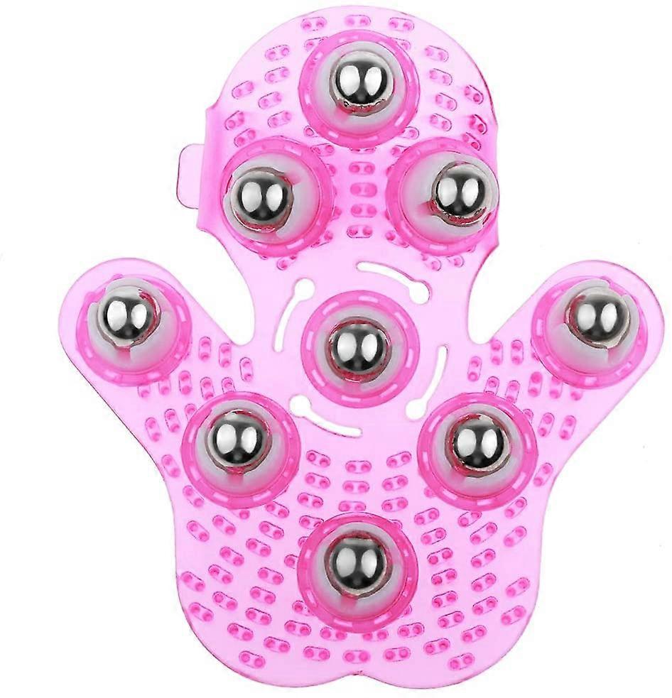 تدليك الجسم قفاز ، على شكل نخيل مدلك الأسطوانة الكرة المعدنية المتداول الكرة تدليك الجسم اليد مدلك الجمال مدلك قفاز (الوردي)