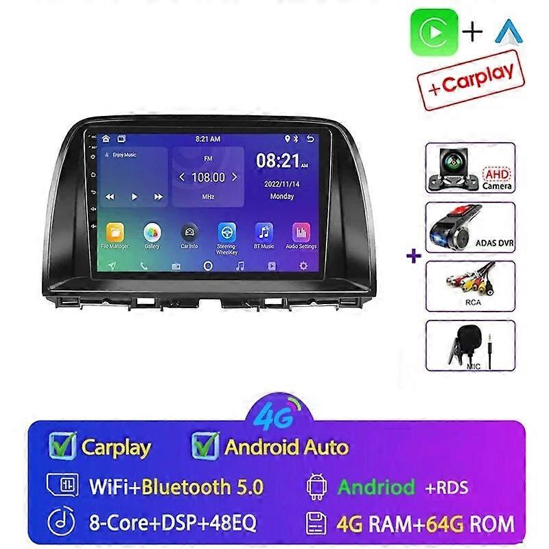 2Din Android 13 Car Radio for Mazda CX5 CX-5 CX 5 2012-2015 Multimedia Player Carplay Stereo Navigation GPS DVD Head Unit 4G RDS