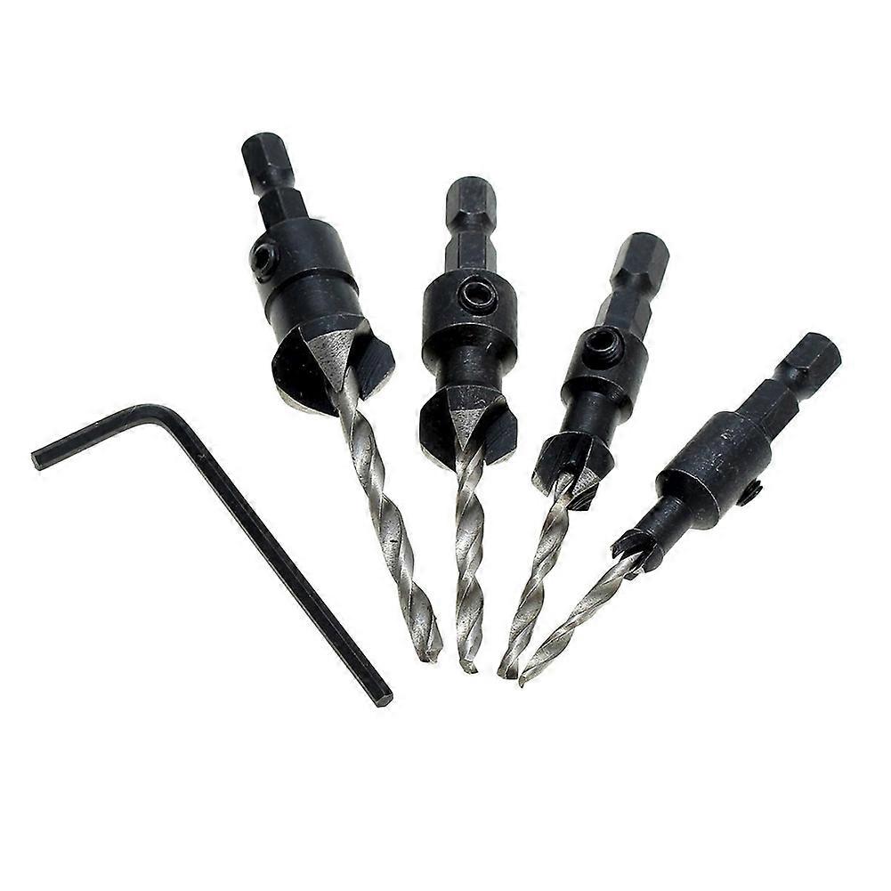 4Pcs HSS Tapered Hex Shank Quick Change Woodworking Countersink Drill Bit Reamer