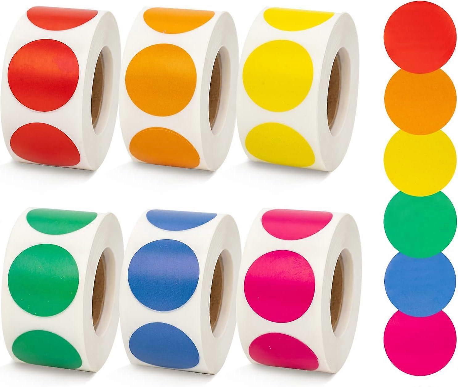 6 Rolls of Circle Dot Stickers Label Dot Stickers Colored Coding Labels Portable Colored Round Labels