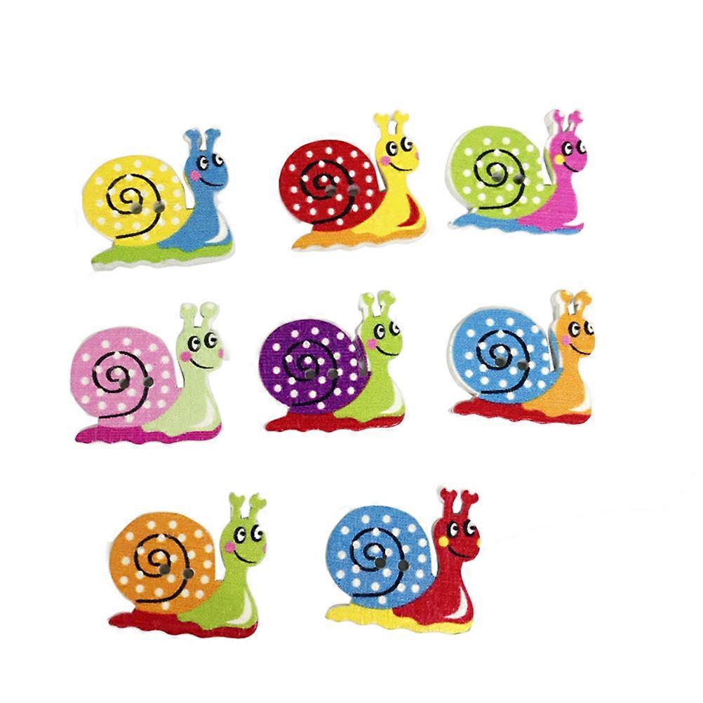 50 Pcs Wooden Buttons Colorful Environmental Cartoon Snail Pattern Printed DIY Snaps (Assorted Color)
