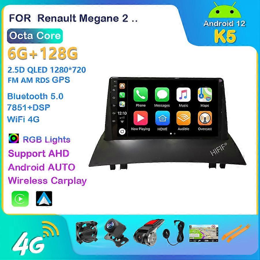 9" IPS 2 Din Android 12 Car Radio GPS Navigation Multimedia Audio Player For Renault Megane 2 2002-2009 Octa-Core Wifi NO DVD