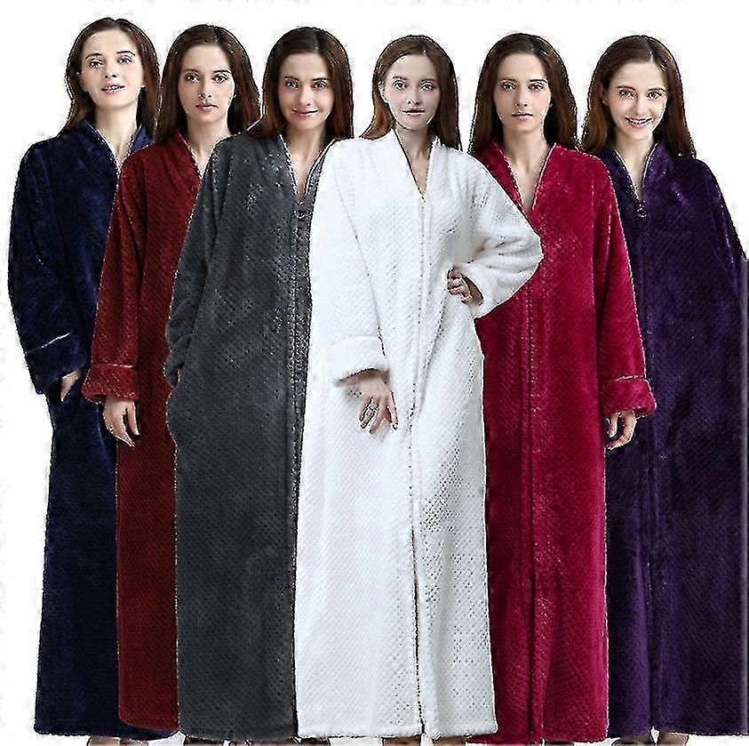 Zipper Bathrobe For Womens Flannel Fleece Robes Winter Warm Housecoat Nightgown VCNMR