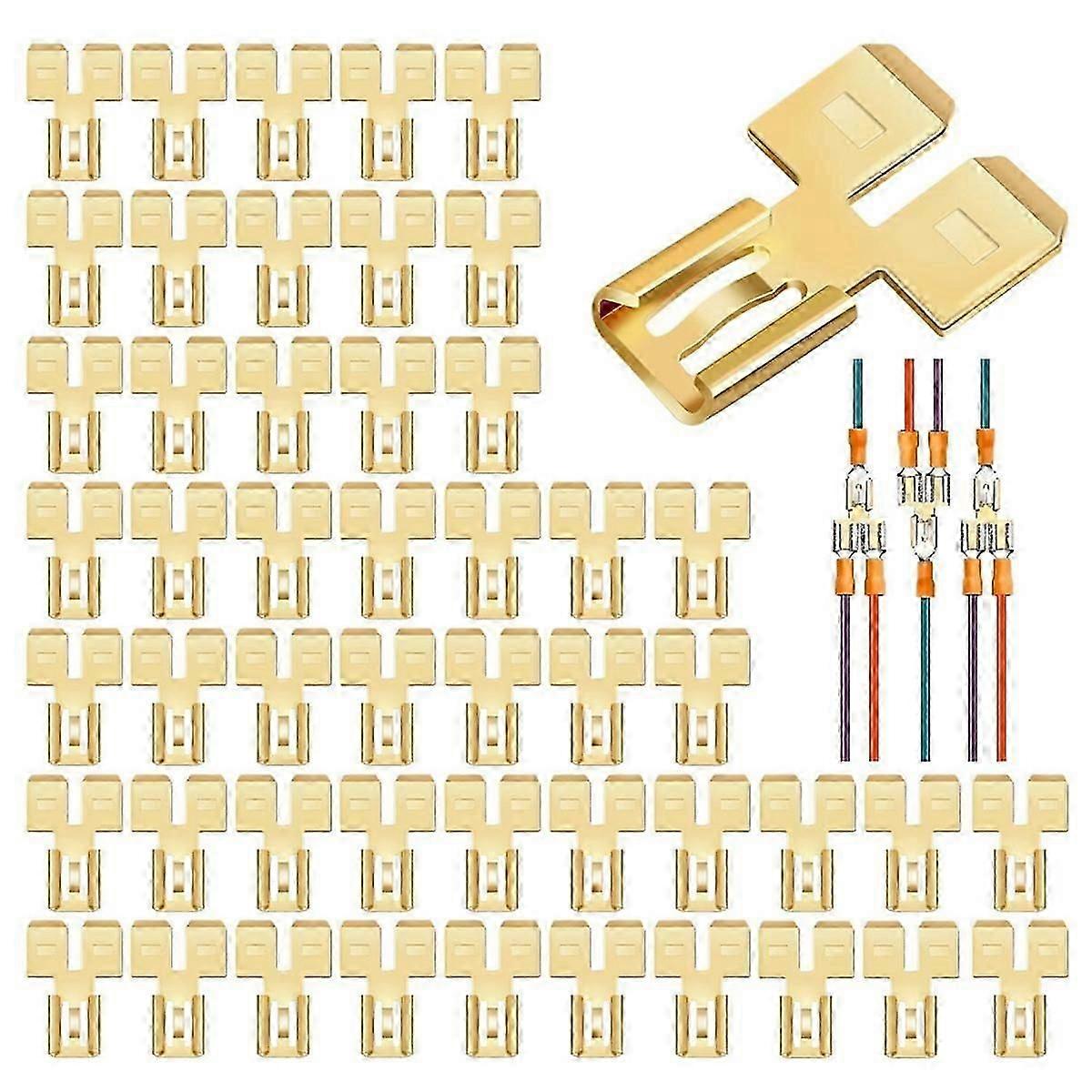 30pcs Double Back Spade Connector Quick Disconnect Electrical Two-way Wire Terminal Adapter Non-insulated Male Single