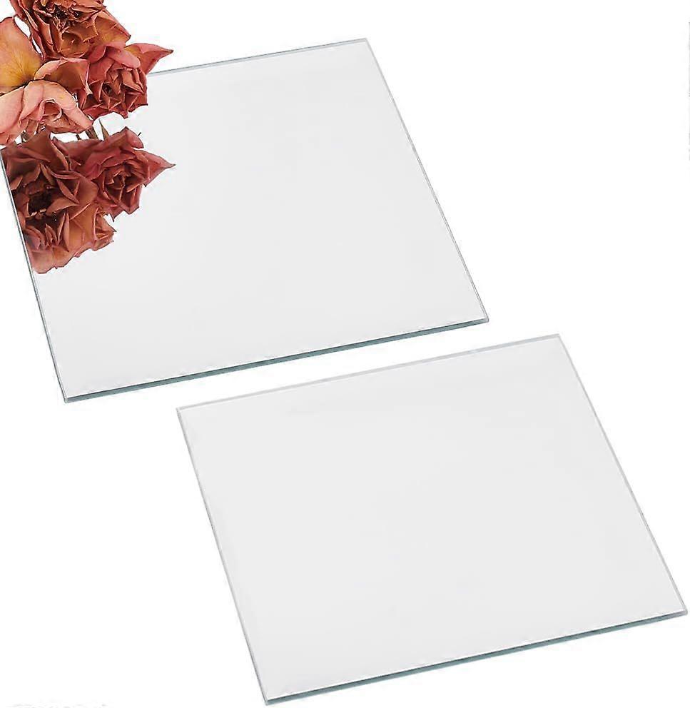 2Pcs 4x4 inch Square Glass Mirror Tiles 2.5mm Thickness Small Square Decorative Glass Mirrors Glass Tile Craft Mirror Candle Plate for Wall Table Wedd