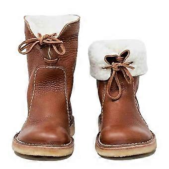 Women Casual Lace-up Warm Snow Boots Pu Leather Fleece...