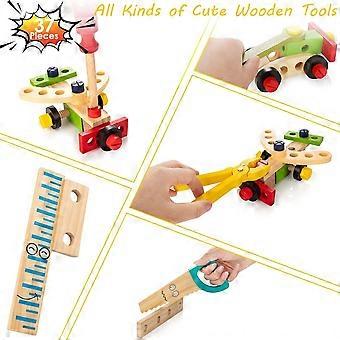 37-Piece Wooden Tool Kit for Kids Ages 3-7 - Safe, Durable, Educational Pretend Play Set with Toolbox