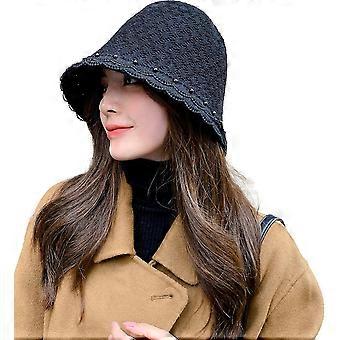 Women Winter Bucket Hat Vintage Lace Cloche Hats Soft Stretch Warm Knitted Fisherman Hat