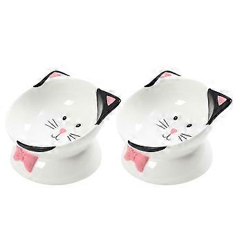 2pcs Cat Bowls Ceramic Raised Cat Bowl Tilted Protect Cat's Spine, Stress Free, Prevent Vomiting