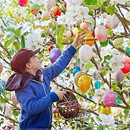 25 Pcs White Blank Easter Plastic Eggs 6X4cm with 25pcs Rope hooks Hanging