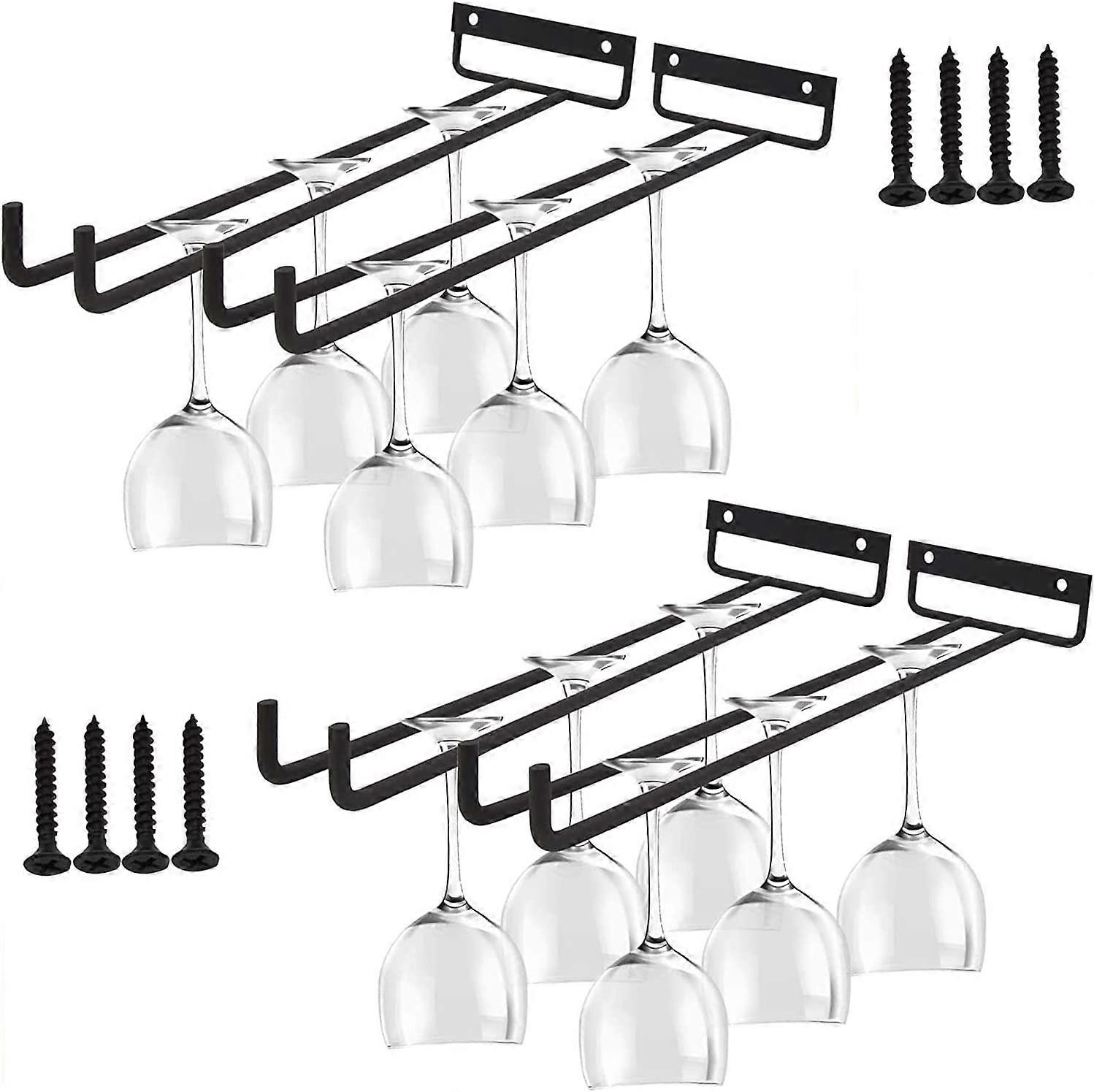 Contemporary Wine Glass Rack for Home Bar Cafe Office, Elegant Design Style Under Cabinet Storage Durable Iron Wire Construction, Space Saving for