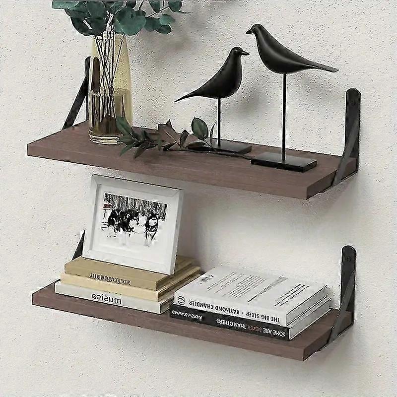 2pcs מדף אחסון לוח עץ מותקן על קיר סלון הבית מארגן מתלה - צבע עץ