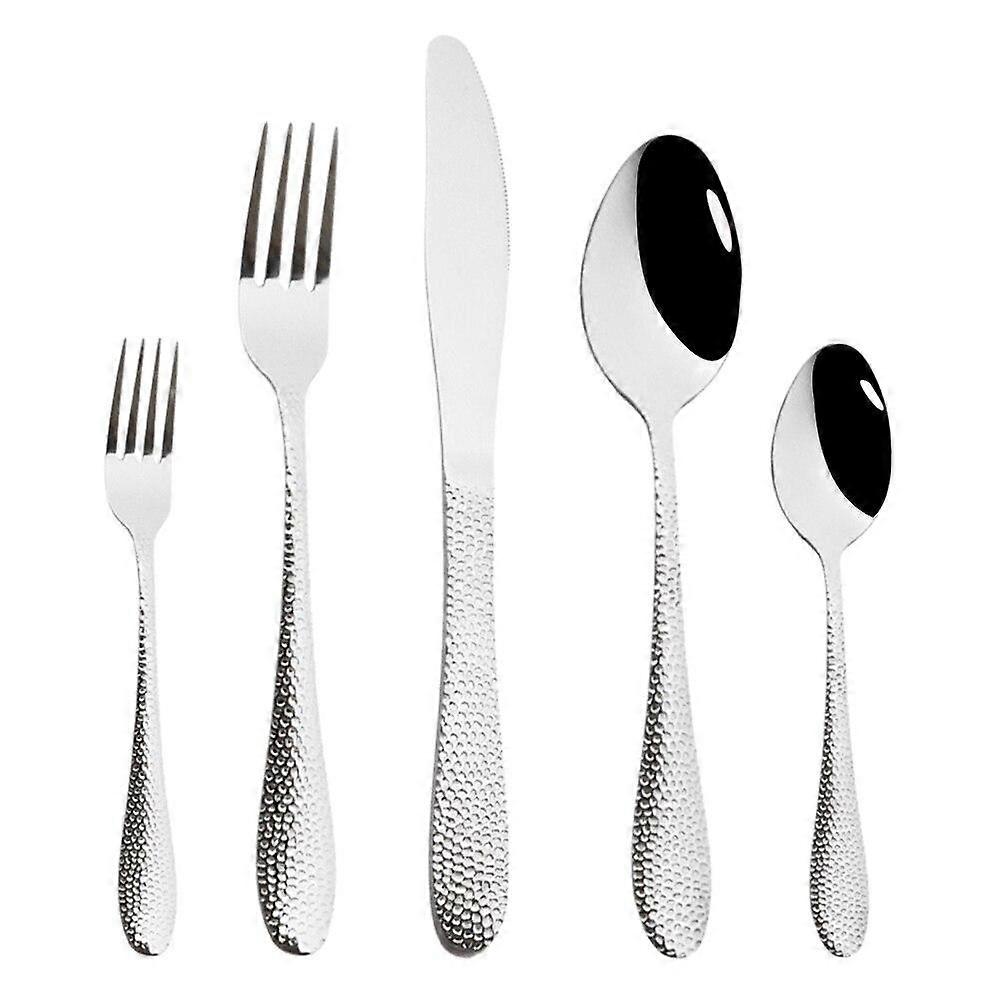 5Pcs Champagne Cutlery Set Stainless Steel Dinnerware Set Service Knife Tea Fork Spoon Silverware Kitchen Flatware Tableware Set