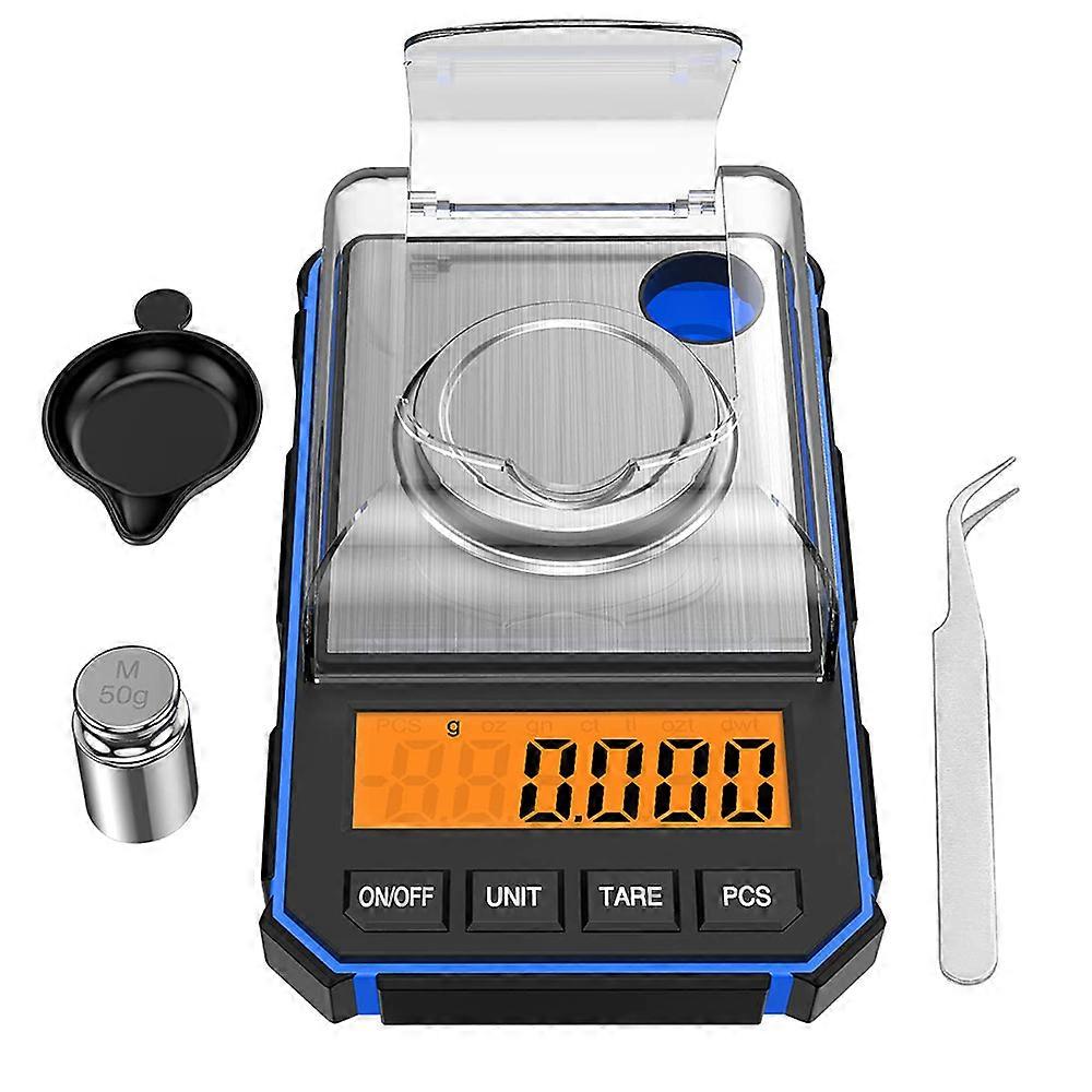 Precision balance, precision balance 0.001g, 50g/0.001g, portable digital balance, with LCD, with 50g calibration weight and electrostatic clamp