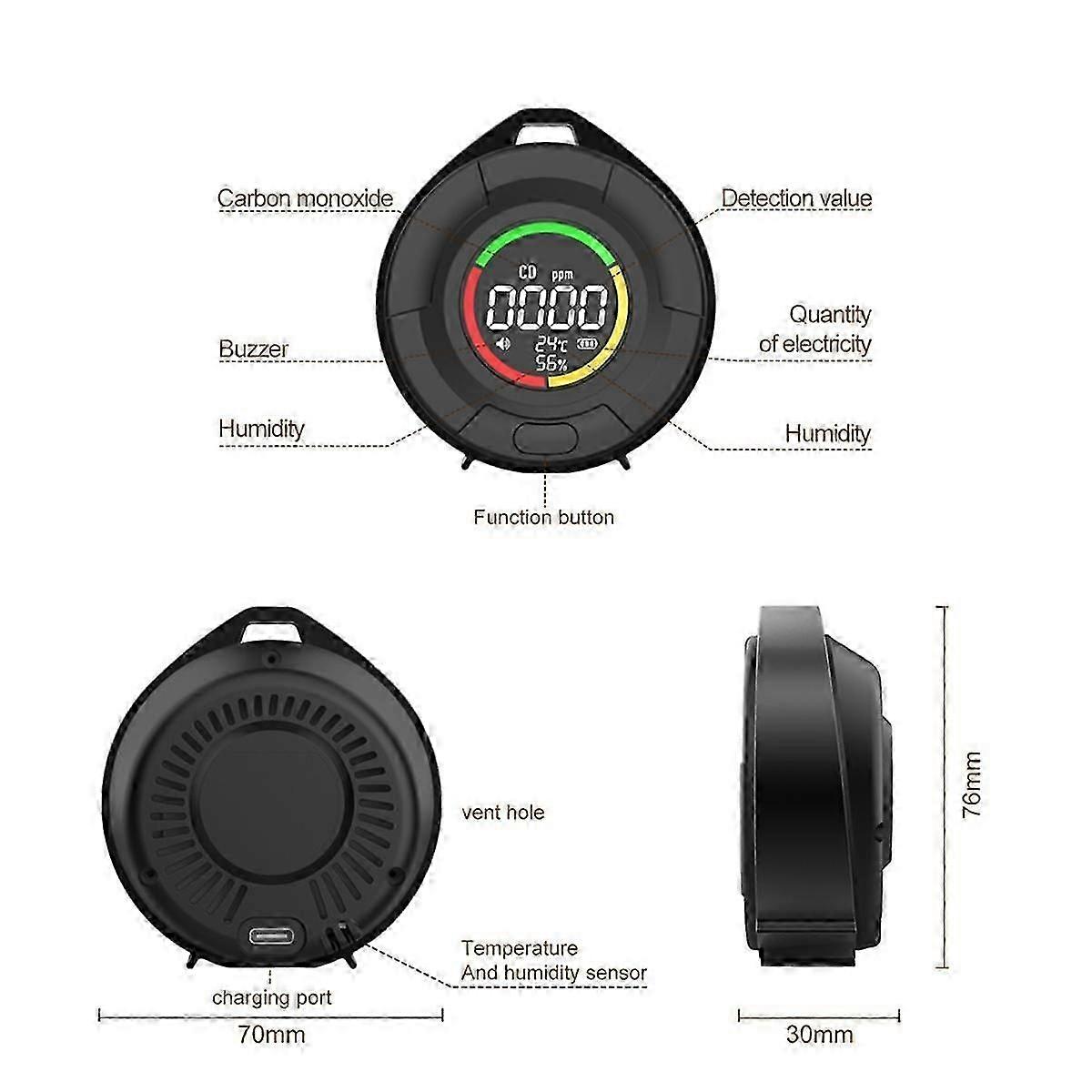Mini Carbon Monoxide Detector CO Air Quality Portable Monitor LED Screen USB Charging for Indoor and Travel