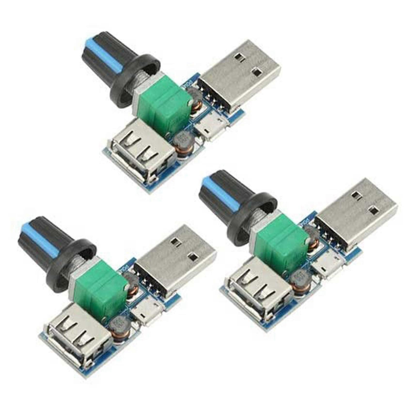 3 件 5W USB 风扇风量速度无级调速器模块 USB 速度控制器 DC 5V USB 公头输入 DC4-12V 至 2.5-8V js