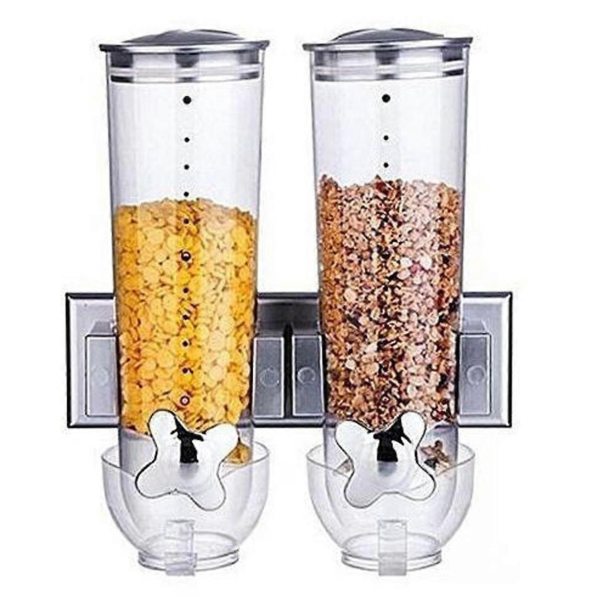 2 PACK Wall Mount Double Dry Cereal Dispenser,50oz