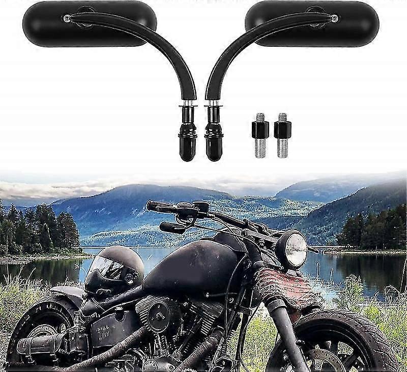 Black 8mm 10mm Motorcycle Mini Oval Rearview Mirrors For Dyna Softail Touring Sportster 883 1200 Electra Glide Cruisers Choppers (GET IT) High Quality