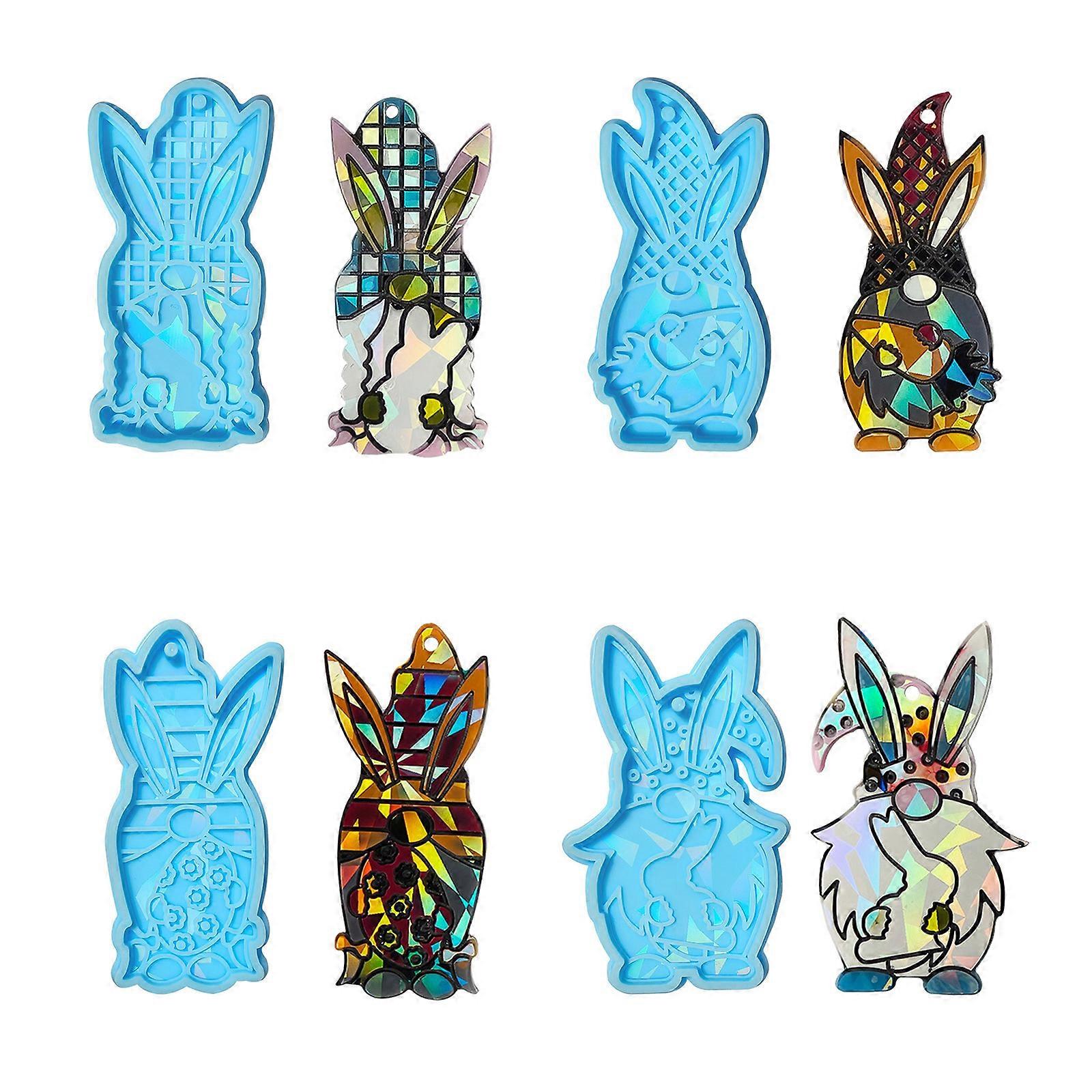 3D Handmade Silicone Mould Smooth Easter Keyring Mold Dwarf Rabbit Pendant Molds Ornament Accessory Casting Moulds  Blue