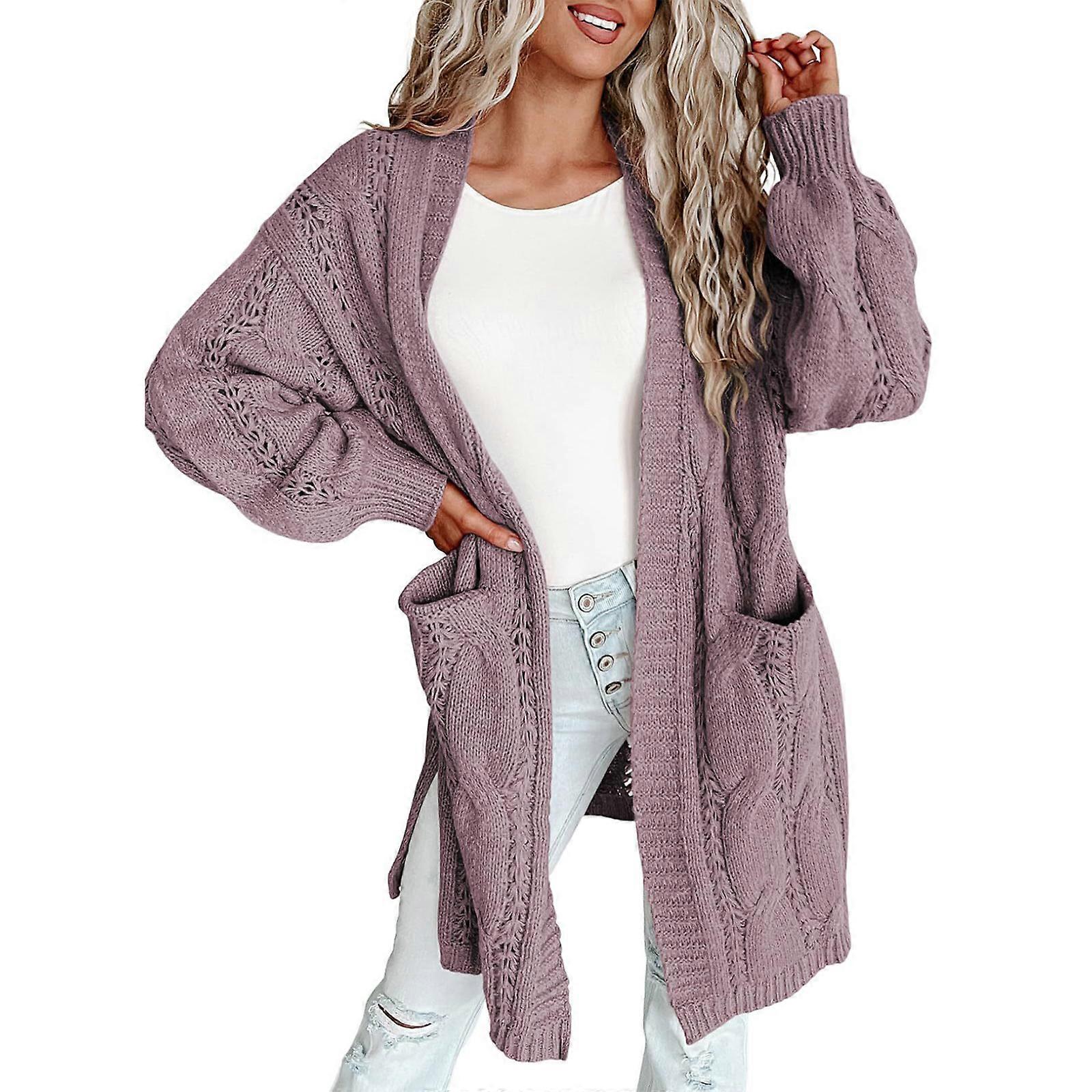 Cardigan Sweaters for Wome Lightweight Open Front Cardigans Long Sleeve Cardigan Casual Fall Tops Purple XL