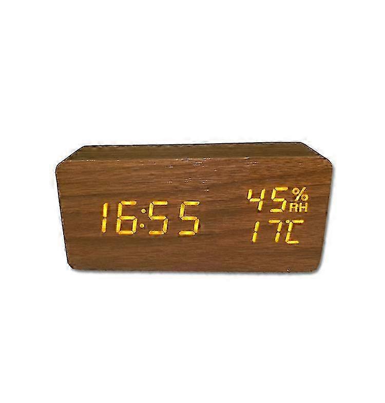 Wooden LED Alarm Clock with Voice Control & Digital Display for Bedside Table